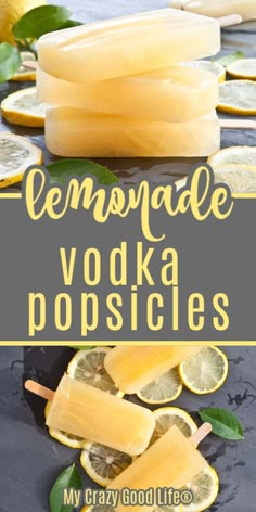 lemonade vodka popsicles on a table with sliced lemons