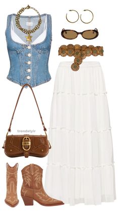 Coachella Cowgirl Outfit, 70s Concert Outfit, Americana Core, Ut Game, Trajes Country, Cowboy Outfit, Look Boho Chic