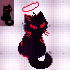 a cross stitch pattern with a black cat and a red hat on it's head