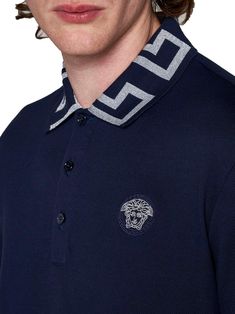 100% Cotton Embroidered Collared Tops For Formal Occasions, Designer Embroidered Long Sleeve Shirt, Designer Long Sleeve Embroidered Shirt, Casual Embroidered Polo Collar Top, Designer Embroidered Collared Tops, Designer Short Sleeve Tops With Ribbed Collar, Designer Embroidered Cotton Top, Luxury Embroidered Fitted Tops, Designer Short Sleeve Top With Ribbed Collar