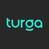 the logo for turgoa is shown in blue and green on a black background