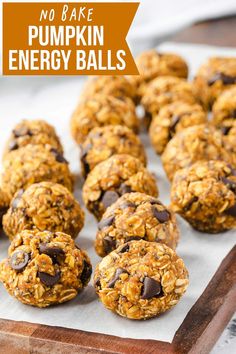 no bake pumpkin energy balls on a cutting board with text overlay that says no bake pumpkin energy balls