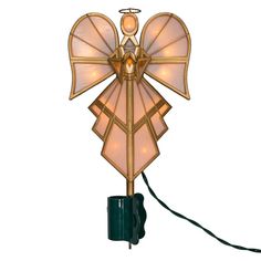 a lamp that is shaped like an angel with wings on the side and lights attached to it