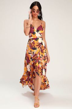 Cute Floral Dresses and Printed Party Attire | Latest Styles of Women's Floral-Print Dresses at Great Prices Sundress With Tropical Print For Day Out, Tropical Printed Dress For Brunch, Tropical Print Midi Dress For Day Out, Tropical Dress With Vibrant Print For Day Out, Tropical Midi Dress With Vibrant Print, Brunch Sundress With Tropical Print, Maxi Length Dress With Vibrant Print For Day Out, Chic Maxi Dress With Tropical Print, Tropical Print Midi Dress For Vacation