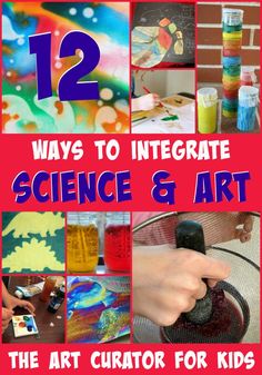 the cover of 12 ways to integrate science and art, with images of children's artwork