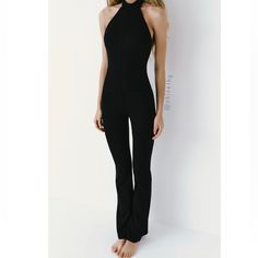 New With Tag Brand Zara Zara S/S ‘24 Collection Full Length Jumpsuit Made Of Technical Fabric. Halter Neckline And Open Back. Button Closure At Neck And Hidden In-Seam Zipper At Back. Black | 2712/303 Outer Shell 67% Viscose 29% Polyamide 4% Elastane Lining 100% Polyester Chic Stretch Overall Bodysuit, Chic Stretch Bodysuit Overall, Chic Fitted Overalls And Jumpsuits, Sleek Stretch Jumpsuits And Rompers For Summer, Sleek Stretch Summer Jumpsuits And Rompers, Sleek Fitted Jumpsuits And Rompers For Going Out, Chic Stretch One-piece Jumpsuits And Rompers, Chic Stretch Jumpsuits And Rompers, Trendy Elastane Jumpsuits And Rompers For Party