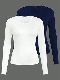 Plus Size Women's Solid Color Minimalist Long Sleeve T-Shirt, Casual Wear Multicolor Casual  Long Sleeve Knitted Fabric Plain  Medium Stretch  Women Plus Clothing, size features are:Bust: ,Length: ,Sleeve Length: Color Minimalist, White Long Sleeve Shirt, Long Sleeved Shirt, Plus Size T Shirts, Long Sleeve Knit, White Long Sleeve, Plus Size Tops, Plus Clothing, Women Clothes Sale