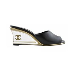 Chanel 20s Black Lambskin Clear Gold Cc Mules Slide Backless Sandal Wedge 35.5 ********** Chanel ********** Brand: Chanel Size: 35.5 (Know Your Chanel Size) Name: Mules Wedge Color: Black Style: 20s Style#: G36151 X01000 94305 Material: Lambskin Clear Transparent Plexi Wedge Cc Gold Logo In Wedge Black Lambskin Leather Material Gold Leather Trim Backless Wedge Mules Brand New In Box, Comes With Original Box And Dust Bag 100% Authentic Or Your Money Back Great Gift I Ship Worldwide Any Other Ques Chanel Mules 2022, Modern Formal Wedge Sandals With 4-inch Heel, Luxury Spring Wedge Sandals With Deep Heel Cup, Luxury Wedge Sandals For Spring With Deep Heel Cup, Evening High Heel Wedge Sandals With Deep Heel Cup, Luxury Leather High Heel Wedge Sandals, Luxury Spring Wedge Sandals With 4-inch Heel, Luxury Wedge Sandals With Deep Heel Cup, Luxury Wedge Sandals With 4-inch High Heel