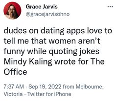 a tweet from grace jarris showing her profile on the twitter account for dating app