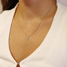 Diamond Cross Necklace, 14k Gold Diamond Cross Necklace, Diamond Cross Pendant, 14k White Gold Diamond Necklace, Communion Gift DETAILS *** 14k solid gold *** Cross Measurement ; 13mmx9.5mm *** Round Diamond: 11 pcs 1.75MM *** Total carat weight 0.022 ctw *** Diamonds are HG color, SI1 clarity scale. *** Setting type : Prong READY TO SHIP *** All orders are elegantly packaged in small gift boxes with extra gift pouches for protection, making them perfect for gifting! Thanks for visiting Melt'm D 14k Gold Brilliant Cut Cross Pendant Necklace, Yellow Gold Cross Pendant Necklace With Brilliant Cut, Gold Brilliant Cut Cross Necklaces, 14k White Gold Diamond Necklace, Gold Diamond Cross Necklace, White Gold Diamond Necklace, Diamond Cross Necklace Gold, Diamond Cross Necklace, Diamond Cross Necklaces