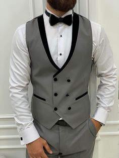 Shawl Lapel Tuxedo, Peak Lapel Tuxedo, Tuxedo Wedding Suit, Tuxedo Colors, Grey Tuxedo, Mens Vest Fashion, Mens Wedding Attire, Slim Fit Suit Men, Flower Chain