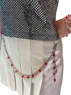 Handmade Metal Bead Belt Chain for Jeans Pants Skirts with Sparkling  pendant  Cool Bead Pants Chain Blue Pendant Sparkling Sun  Red Bead Pendant Bracelet  Chain Size - 45 cm - 18 inches Silver Beaded Waist Chain For Party, Bead Belt Chain, Chain For Jeans, Bead Belt, Chain Jeans, Chain Pants, Jeans Chain, Chain Skirt, Pant Chains