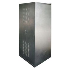 the large metal cabinet is on display against a white background