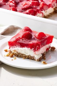 a piece of strawberry cheesecake on a plate