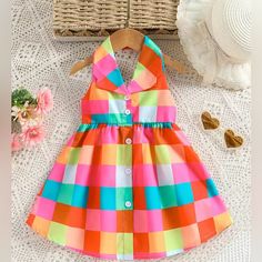 New. Baby Girls Plaid Sleeveless Shirt Dress Baby Fashion Lapel Halter Plaid Dress. Playful Multicolor Sleeveless Summer Dress, Multicolor Sleeveless Dress For Summer Playtime, Playful Sleeveless Dress For Summer Playdate, Playful Sleeveless Summer Dress For Playdate, Multicolor Sleeveless Dress For Playtime In Spring, Multicolor Sleeveless Dress For Spring Playtime, Playful Multicolor Sleeveless Dress For Spring, Playful Multicolor Cotton Sleeveless Dress, Multicolor Sleeveless Sundress For Playtime