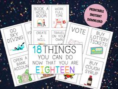 four printable posters with the words eighteen things you can do in each room on them