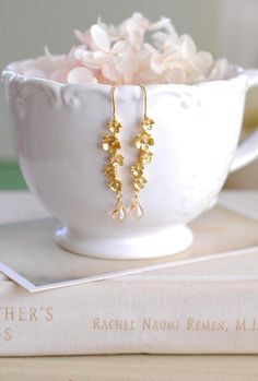 Gold Twig Earrings with Champagne crystal drops Matte Gold Branch Twig Flowers Blossom Dangle Earrings Anniversary Gift for Her by LeChaim Twig Earrings, Gold Twigs, Gold Branches, Creative Jewelry Photography, Delicate Jewellery, Woodland Jewelry, Glass Drop Earrings, Flower Earring, Botanical Jewelry