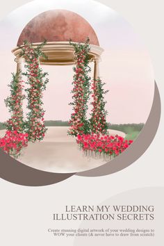 wedding ceremony design Indian Wedding Invite Illustration, Flower Arch Illustration, Indian Wedding Illustration Invitations, Venue Illustration Wedding Invitation, Flower Arch Wedding Illustration