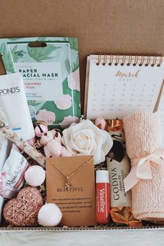 an open box containing beauty products and personal care items