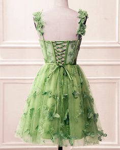 Spring Green Dresses With Corset Back, Green Corset Back Dress For Prom, Green Corset Dress With Corset Back For Prom, Green Mini Dress With Fitted Bodice For Prom, Spring Green Dress With Corset Back, Green Prom Dress With Lace-up Back, Spring Green Fairy Dress For Party, Spring Green Corset Dress With Fitted Bodice, Green Corset Back Dress For Party