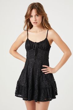 Chic Lace Mini Dress With Lace-up Back, Lace Mini Dress With Corset Back For Date Night, Flirty Spaghetti Strap Lace Dress, Summer Lace Corset Dress For Date Night, Lace Dress With Ruffle Hem And Sweetheart Neckline, Flirty Corset Dress With Spaghetti Straps And Lace-up Back, Flirty Corset Dress With Lace-up Back And Spaghetti Straps, Flirty Lace Mini Dress With Ruffled Straps, Lace Mini Dress With Ruffled Straps For Party