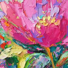 an abstract painting of a pink flower