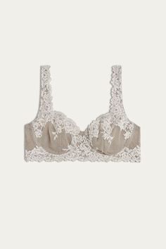 Daniela non-padded underwired balconette bra made from two-tone lace. Larger sizes have a deeper back and wider shoulder straps to ensure a better fit. The straps are adjustable. Balconette Bra, Lingerie Collection, Clothes Collection, Bra Women, Pretty Flowers, Two Tone, Lingerie, Bra, Lace