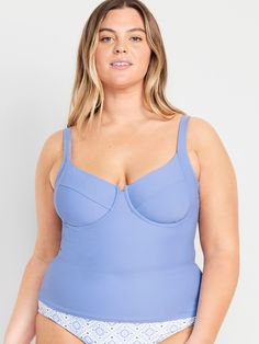 wide adjustable straps underwire support removable pads seamed front stretches to fit your body hits at waist models are approx.  5'9" and wear sizes s (4), l (12), and xl (18) Underwire Tankini, Tankini Swim Tops, Swim Tankini, Swim Top, Toddler Boys, Womens Swimwear, Tankini, Old Navy, Adjustable Straps