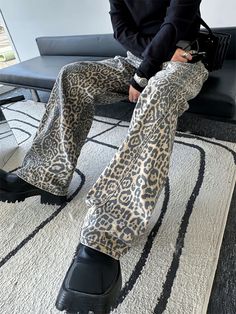 Hearujoy Leopard Jeans Women Denim Pants Female Oversize Wide Leg Trousers Streetwear Hip Hop Vintage Animal Print Loose Casual 1Measurement In CM size Waist Hips Length S 60 94 100 M 64 98 101 L 68 102 102 XL 72 106 103 XXL 76 110 104 Hip Hop Vintage, Leopard Jeans, Pants Male, Casual Pants Style, Denim Pants Mens, Streetwear Hip Hop, Denim Pants Women, Jeans Women, Mens Denim