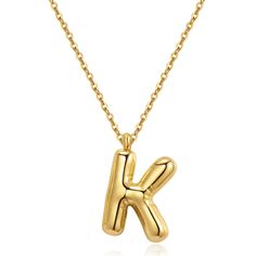 PRICES MAY VARY. 💝 Personalized Bubble Letter - Our initial necklaces for women is a masterpiece of design, seamlessly blending the chic allure of a dainty gold necklace. Embrace the trend with the bubble letter necklace, creating a dainty yet powerful symbol of love and individuality. 💝 Non Tarnish & Hypoallergenic - Meticulously crafted from stainless steel and adorned with 18k gold plating, our non tarnish gold necklace ensures lightweight wear, making it perfect for daily elegance. Enjoy h Gold K Necklace, Bubble Initial Necklace, Z Necklace, K Necklace, J Necklace, Cute Necklaces, Bubble Letter, Initial Necklaces, S Necklace