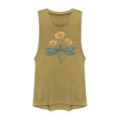 She's sure to love the design on this juniors' dragonfly and daisies muscle tee, perfect for any casual look! She's sure to love the design on this juniors' dragonfly and daisies muscle tee, perfect for any casual look! Crewneck Sleeveless Jersey constructionFABRIC & CARE Cotton, polyester Machine wash - delicate Imported Size: Small. Color: Gold. Gender: female. Age Group: kids. Pattern: Graphic. Material: Cotton / Poly. Fitted Casual Muscle Tee For Spring, Spring Graphic Tee Sleeveless Top, Green Sleeveless Muscle Tee For Spring, Spring Green Sleeveless Muscle Tee, Green Cotton Muscle Tee For Summer, Spring Sleeveless Graphic Tee, Sleeveless Spring Graphic Tee, Sleeveless Graphic Tee For Spring, Summer Sleeveless Tank Top With Front Print