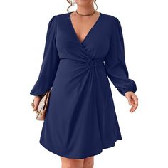 Features: This classic plus size work dress has a modest knee length and the wrap v-neck provides plenty of coverage, while still looking sexy. Regular puff long sleeve, the ruched design and attached tie at the waist is very flattering and hides a lot of imperfections in the midsection, and hugs your curves in all the right places, which make you feel more confident, the long sleeve blazer mini dress suitable for every pretty lady Blazer Midi Dress, Plus Size Work Dresses, Wrap Dress Casual, Neck Wrap Dress, Dress Casual Long, Midi Dress Fall, Blazer Mini Dress, Navy Blue Midi Dress, Work Blazer