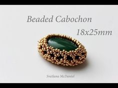 beaded cabochon 18x25mm in gold and green