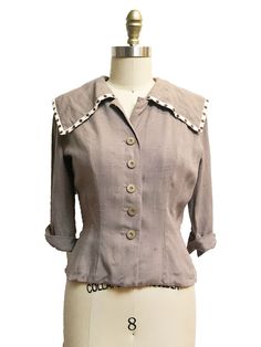 "This blouse is perfect for your every day wear in your vintage wardrobe . You could pair it with a fitted pencil skirt or with a full skirt and wear it casual on the weekends. The collar is a large with cute brown polka trim around the edge. It has iconic 1950s roll up pointed cuffs with 3/4\" sleeves. Measurements: Bust-36.5\" Waist-28\" Length-21.5\" Shoulders-15.5\" Sleeve Length-15.5\" Fabric: Light Weight Wool Condition: Great Label: R&K Original 💗Follow on Instagram to see videos of White Victorian Dress, Bee Dress, Black Cotton Dresses, Yellow Maxi, Brown Polka Dots, Vintage Wardrobe, Fabric Light, See Videos, Follow On Instagram