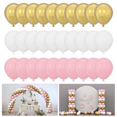 PRICES MAY VARY. Quantity: A total of 114 pcs, with 38 pcs available in Each Color - Pink, Gold, White Size: These balloons can be inflated to a diameter of about 10 inches/25.4 cm, showcasing a perfectly round Material: Crafted from thickened natural latex material, boasting a bright color appearance, and not easy to pop Versatility: Balloons can be easily inflated using air or helium, granting you the flexibility to choose the inflation method that suits your event Applications: Perfect for bi Balloon For Birthday, Column Decoration, Party Arch, Arch Decoration, Gold Balloons, Natural Latex, Latex Balloons, Birthday Balloons, Baby Shower Parties