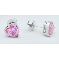 Metal Purity: 14k White Gold Plated Condition: New With Tag Gemstone Type: 2 Created Pink Sapphires Total Weight: 2.70 Carats Pink Sapphire Grades: Hue . . . Pink Tone . . . Medium Dark Saturation . . . Vivid Cut . . . Very Good No Inclusions Or Flaws 7 Mm Each Gemstone Measurements Dimensions: 8 Mm (0.31") - Each Earring Measurements Valentine's Day Round Cut Prong Set Earrings, Pink Diamond Earrings In Sterling Silver, Heart-shaped Round Cut Earrings For Gift, Hypoallergenic White Gold Round Heart Earrings, Classic Hypoallergenic Heart Cut Jewelry, Pink Sterling Silver Round Cut Earrings, Round Heart Earrings With Prong Setting Fine Jewelry, Round Heart Earrings With Prong Setting, Valentine's Day Brilliant Cut Round Earrings