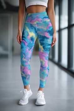 These eco-friendly printed performance high waisted leggings are made from the highest quality, most opaque, soft stretch fabric with excellent shape recovery. The banded waist sits comfortably on the hips. Our Lucy leggings will become a central part of your casual and sporty looks. They are a great choice for daytime and workout wear. Perfect for the gym, fitness and yoga. Silky soft. Second skin feel. Durable sustainable material. Functional and super comfy. Stay in place. Not sliding down! THE EXCLUSIVE PLACEMENT OF THE PRINT HIGHLIGHTS THE ORIGINALITY OF THE DESIGN. MADE IN USA. Care and Details Full-length leggings. Regular length. Inseam: XXS 25.5”, XS 26”, S 26.5”, M 27”, L 27”, XL 27". High waisted. Wide waistband. Gusset insert for freedom of movement. Lightweight. Breathable. Sw Blue Smoothie Bowl, 80s Leggings, Blue Smoothie, Mommy And Me Swimwear, Sporty Crop Top, Croatia Beach, Sporty Looks, Neon Dresses, Girls Lace Dress