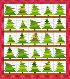 a quilted christmas tree pattern on a red and white background