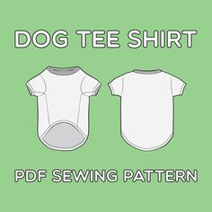 a dog tee shirt sewing pattern with the front and back side cut out, on a green background