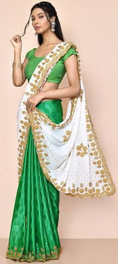 Green, White and Off White color Saree in Jacquard fabric with Cut Dana, Stone work White Self-design Dupatta For Reception, Fitted White Art Silk Embroidered Fabric, White Self Design Dupatta For Wedding, White Embroidered Fabric For Wedding, White Embroidered Wedding Fabric With Self Design, White Saree For Ceremonial Occasions, White Embroidered Fabric With Self Design For Festive Occasion, Celebration White Lehenga With Self Design, White Brocade Saree For Wedding