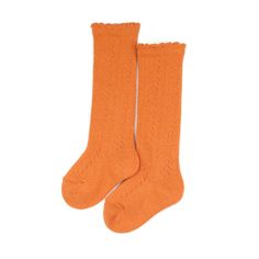 L'Amour Girls Socks - Crochet Knee High Socks in Spicy Orange Cute Knee-high Socks For Fall, Cute Fitted Knee-high Socks For Fall, Cute Knee-high Stretch Socks, Cute Stretch Knee-high Socks, Crochet Knee High Socks, Orange Knee High Socks, Goose Clothes, Orange Socks, Job Clothes