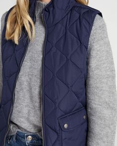 A cozy core lets you do more! This puffer vest makes for an ideal layer with a regular fit, zip-up front and two pockets. Made in the USA of a soft quilted fabric that keeps you snug. | Stargazer Quilted Vest Jacket for Women by Herizon from Wantable Quilted Vest For Cold Weather, Quilted Vest Outfit, Navy Quilt, Quilted Vest, Puffer Vest, Dreamy Dress, Find Your Style, Vest Outfits, Sweater Jacket