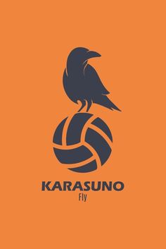 the logo for karasuno tv shows a bird sitting on top of a ball