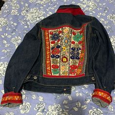 Questions? Leave A Comment Below! Embroidered Long Sleeve Denim Jacket For Fall, Denim Outerwear With Multicolor Embroidery Long Sleeve, Denim Outerwear With Multicolor Embroidery And Long Sleeve, Winter Denim Jacket With Multicolor Embroidery, Fall Denim Jacket With Multicolor Embroidery, Casual Denim Jacket With Multicolor Embroidery And Pockets, Fitted Denim Jacket With Multicolor Embroidery, Casual Denim Jacket With Multicolor Embroidery, Vintage Embroidered Medium Wash Outerwear