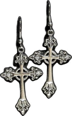 Single Cross Earring As Gift, Nickel-free Metal Cross Earrings, Cross Shaped Metal Earrings For Pierced Ears, Nickel Free Adjustable Cross Earrings, Gothic Nickel Free Earrings Gift, Gothic Nickel-free Earrings For Gift, Nickel Free Gothic Earrings For Gift, Nickel-free Cross Earrings As Gift, Nickel-free Cross Earrings For Gift