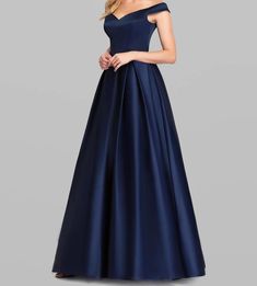 Blue Silk Off Shoulder Evening Gown (Elegant) Elegant Off-shoulder Ball Gown For Formal Events, Elegant Off-shoulder Gown For Prom Season, Elegant Satin Ball Gown With Sweetheart Neckline, Off-shoulder Ball Gown With Sweep Train For Prom, Elegant Off-shoulder Prom Gown, Evening Satin Finish Floor-length Ball Gown, Satin Finish Floor-length Evening Ball Gown, Off-shoulder Ball Gown For Gala During Prom Season, Off-shoulder Ball Gown For Gala And Prom Season