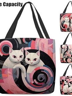 Damen Stoffbeutel Schultertasche Leinentragetasche anpassen Polyester Einkauf Festtage Bedruckt Hohe Kapazität Klappbar Leichtgewichtig Katze Schwarz / weiss Schwarz / Rot Benutzerdefinierter Druck 2023 - € 14.99 Abstract Cat Art, Cat 3d, Abstract Cat, Outdoor Shopping, Pattern Cat, Outdoor Holidays, Cheap Bags, Holiday Prints, Holiday Shopping