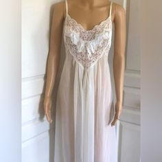 Dreamy Rare Vintage 90s Victoria's Secret Maxi Slip Dress With Lace Details And Cabbage Hem. Adjustable Straps And Buttons Down The Back. Layers Of Fabric In The Skirt Back Middle Satin Layer. Excellent Condition And Stunning On. Vintage White Nightgown For Wedding Night, White Vintage Sleepwear With Delicate Lace, Sheer White Sleepwear, White Delicate Lace Sleepwear, White Delicate Lace Nightgown For Sleep, White Lace Nightgown For Bedtime, White Sheer Sleepwear For Loungewear, Vintage White Wedding Sleepwear, White Sheer Loungewear