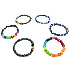 Open up your energetic body with our Chakra bracelets! Aligned and spinning, these energy points along your spine promote emotional and physical well-being. Discover the power of the seven main chakras and their corresponding colors, names, and health benefit. Browse the photos for meanings and options. Hand Made in Turkey Natural semi precious stone bead bracelets. We recommend buying 3 for more impact. Includes Stones like Yellow Agate, Black Hematite, Sodalite, Red Coral, Turquoise, and more. Spiritual Assorted Round Beads Bracelets, Multicolor Spiritual Bracelets With Black Beads, Multicolor Flexible Bracelets With Round Beads, Flexible Multicolor Round Bead Bracelets, Flexible Spiritual Beaded Bracelet With Round Beads, Multicolor Beaded Bracelets With Spacer Beads For Meditation, Healing Black Beaded Bracelets, Stone Bead Bracelets, Energetic Body