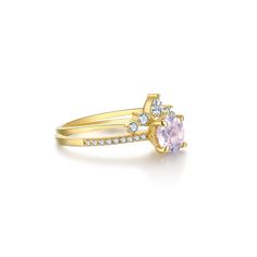 The luxe edition of the Ava II Ring Set features genuine Lavender Quartz solitaire and White Topaz accents on a Gold Vermeil band. Comes ready to gift with a signature VG Velvet Jewelry Storage pouch for safekeeping. Set of 2 Rings. Pink Amethyst Ring With Gemstone Accents For Wedding, Lavender Cubic Zirconia Ring With Center Stone, Lavender Jewelry With Diamond Accents For Wedding, Wedding Amethyst Diamond Ring With Diamond Accents, Wedding Amethyst Diamond Ring With Accents, Lavender Wedding Jewelry With Diamond Accents, Elegant Wedding Stackable Rings With Gemstone Accents, Adjustable Crystal Ring With Gemstone Accents For Wedding, Adjustable Wedding Crystal Ring With Gemstone Accents